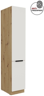 Küchen Hochschrank 40 cm Küche ARIA Weiss ultra matt + Eiche Artisan matt, hochwertige Fronten mit Anti Fingerprint Beschichtung Küchenzeile Küchenblock