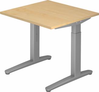 bümö® Design Schreibtisch XB-Serie höhenverstellbar, Tischplatte 80 x 80 cm in Ahorn, Gestell in silber