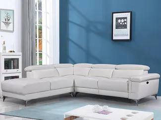 Vente-unique - Relaxsofa Ecksofa Leder elektrisch - Ecke Links - Elfenbein - PASCALINE