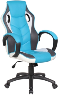 Dmora Stuhl mit Rädern Urbana, Gaming-Sessel für Erwachsene, Schreibtischstuhl, 66x61h104/114 cm, Hellblau und Weiß