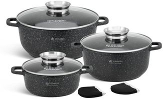 Edenberg Topf-Set Elegante, mattschwarze Töpfe in klassischem Design, Aluminium, Keramik (Gönnen Sie sich kulinarischen Komfort und Profiqualität in einem – mit diesem vielseitigen, stilvollen und langlebigen Topfset wird jedes Gericht zum Genuss!, 6-t...