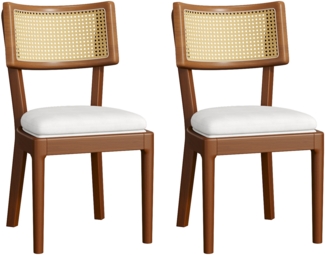 Merax 2 Esszimmerstühle, 2er-Set, Polsterstühle aus Massivholz mit Rattan-Rückenlehnen, bequem und atmungsaktiv, Nussbaum