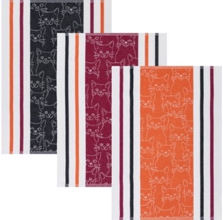 Kracht Geschirrtuch Geschirrtuch "Cat" 3er-Pack, Halbleinen Motiv