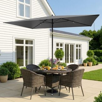 SONGMICS Sonnenschirm 232 x 149 cm, UPF 50+ Sonnenschutz für Garten Terrasse Strand, knickbar, ohne Ständer, grau