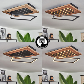 »Castelfrentano«, Deckenlampe aus Metall/Holz in Schwarz/Natur, 1100 Lumen, 3000 Kelvin, 24 Watt (inkl. ), Länge max. 63,5 cm, über Lichtschalter unterschiedlich schaltbar, Memory-Funktion