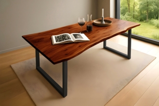 Esstisch Baumkante massiv Akazie nussbaum 220 x 100 U-Gestell schwarz QUINN 67689599