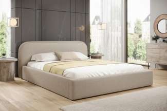 Compleo Polsterbett Bequemes Bett, Designerbett, Minimalistisches Design, Bouclé Stoff, Elegantes Schlafzimmer