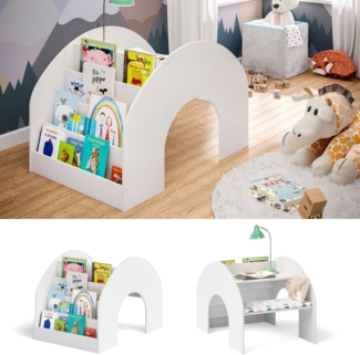 Bellabino 'Vily' 2in1 Kinderbücherregal und Schreibtisch, weiß lackiert, Birke Sperrholz, mit 4 Ablagefächern
