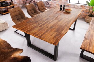 riess-ambiente Baumkantentisch GENESIS 140cm natur / grau (Einzelartikel, 1-St), Massivholz · Metall · Kufen-Gestell· 3,5cm Platte · Akazie · geölt