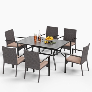 MFSTUDIO Rattan Gartenmöbel Set mit Tisch und 6 Stühlen90