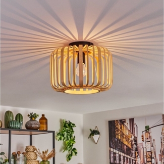 hofstein Deckenleuchte »Padra« Deckenlampe aus Metall in Schwarz, mit Bambus/Holz Schirm, ohne Leuchtmittel, E27, Moderne Leuchte