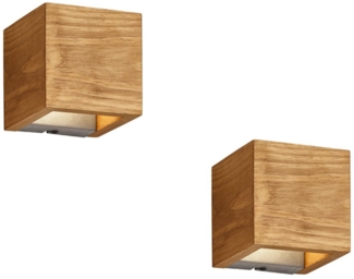 2er SET kleine Up and Down LED Innen Wandlampen aus Echtholz, Quadrat 11cm