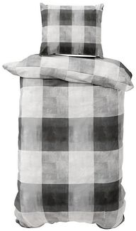 Visaggio Bettwäsche Feinbiber weich und kuschelig Winter Bettbezug, Feinbiber, 4 teilig, Winterbettwäsche, Kariert Anthrazit Grau