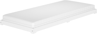 Weißes Niederflurbett Futon extra niedrig Bodenbett 100x200 Kiefer V-60.47W-10Rollrost und Matratze inkl.