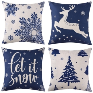 GarveeMore Kissenbezüge 4 Stück Kissenbezug Weihnachten Weihnachtselementstile 45x45 cm