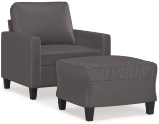 vidaXL Sessel mit Hocker Grau 60 cm Kunstleder 3201021