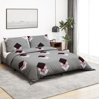 vidaXL Bettwäsche-Set, Baumwolle grau / rosa, 225x220 cm