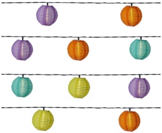 MARELIDA LED-Lichterkette Solar Lampionkette 10 bunte Lampions 8 Funktionen 4,5m Garten Balkon, 10-flammig