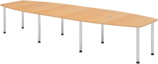 bümö Konferenztisch oval 400x130 cm großer Besprechungstisch in Buche, Besprechungstisch mit Chromfüßen, Meetingtisch für 14 Personen, XXL-Tisch für Besprechungsraum & Meeting, KT40C-6-C