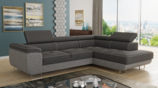 Ecksofa Caris mit Schlaffunktion, Bettkasten und einstellbare Kopfstützen (Grau + Dunkelgrau (Sawana 21 + Sawana 05), Ecksofa Rechts)