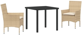 vidaXL Garten Essgruppe mit Kissen 3 pcs Beige Poly Rattan 3379800