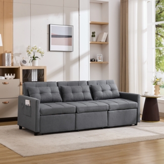 Modulares 3-Sitzer Schlafsofa grau, 200 x 87 x 84,5 cm, 7-fach konfigurierbar, verstellbare Lehne