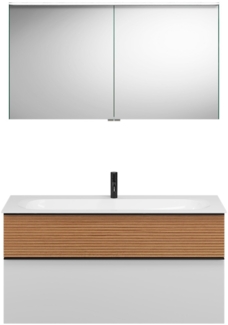 Burgbad FIUMO Waschtisch Set mit Spiegelschrank 122 cm breit, Braun/Weiß, Waschbecken Gussmarmor Weiß