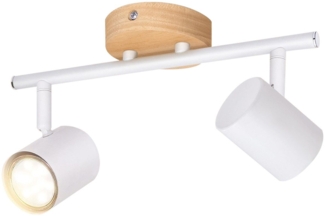 ZMH 2-Flammige LED Deckenleuchte - Weiße GU10 Deckenleuchte Schwenkbarer Strahler Holz Wandleuchte Wandstrahler für Wohnzimmer Schlafzimmer Ohne Leuchtmittel