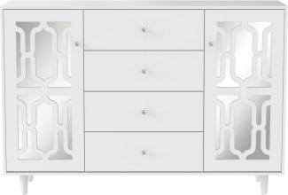 Merax Sideboard mit Spiegelelementen und geometrischem Trellis-Muster, Kommode mit vier Schubladen und Spiegelfront,Anrichte,Breite:148cm