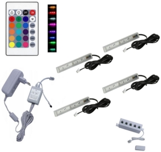QLS LED Unterbauleuchte RGB 12V 2-8 Stück Weiß, LED fest integriert, Glasbodenbeleuchtung Lichtleiste Fernbedienung 16 Farben Dimmbar