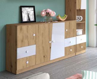 Kommode "Nero" Sideboard 160 cm artisan eiche weiß Hochglanz