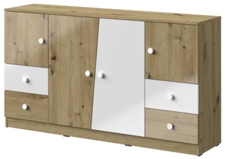 Kommode "Nero" Sideboard 160 cm artisan eiche weiß Hochglanz