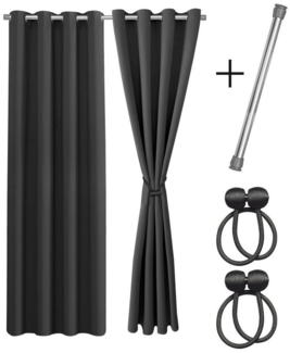Cozyor Vorhang Set mit 2x Gardine + 2x Vorhanghalter + 1x Gardinenstange ohne Bohren, Ösen (2 St), verdunkelnd, Mikrofaser Polyester, schwarz Eclipse