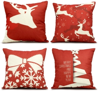 CALIYO Kissenbezug 4 Stück Kissenbezug Weihnachten Dekorative Kissenhülle, (4 Stück), Weihnachtselementstile Muster Leinen Sie Kissenbezüge