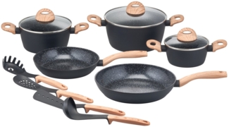 my home Topf-Set Genlis, Aluminium (Set, 12-tlg, Kochtopf 16/20/24 cm, Bratpfanne 24/28 cm + 4-tlg. Küchenhelfer-Set), Kochtopf-Set im modernen Design mit formschönen Soft-Touchgriffen