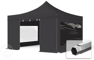 4x4 m Faltpavillon PROFESSIONAL Alu 40mm, Seitenteile mit Panoramafenstern, schwarz
