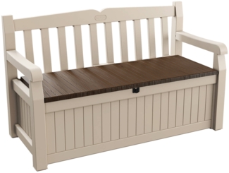Dmora Aufbewahrungstruhe für draußen Chestermere, Gartenbox, Outdoor-Truhe, Stauraumbank für außen, 140x60 h84 cm, Beige und Braun