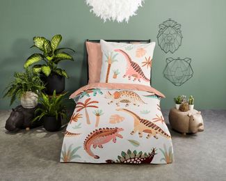 good morning Babybettwäsche Dino, Renforcé, 2 teilig, 100% Baumwolle, 120x150, Reißverschluss, Wendeoptik, Baby, Junge, Dino