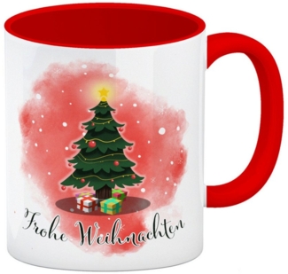 speecheese Tasse Frohe Weihnachten Kaffeebecher Rot mit andächtigem Weihnachtsbaum
