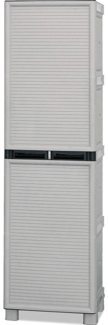 Dmora Gervasia Outdoor-Garderobe, 1-türiger Outdoor-Schrank, Wäscheschrank, 100 % Made in Italy, 50 x 39 x 172 cm, Hellgrau und Schwarz