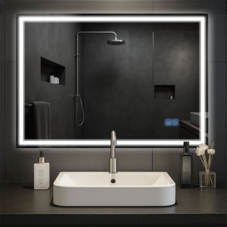 CLP Badspiegel Jaffrey Bluetooth-Lautsprecher Anti-Beschlag Quer- und Hochformat LED,70x100 cm