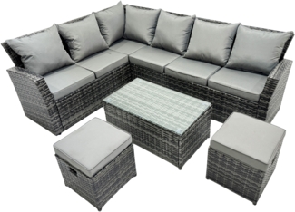 Fimous 8 Sitzer Hoher Rücken Rattan Gartenmöbel-Set Ecksofa mit Länger Couchtisch Hocker