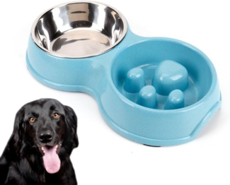 Doppelnapf für Hundefutter und Wasser, hochwertige, herausnehmbare Doppelnäpfe aus Edelstahl, rutschfester Boden, auslaufsicherer Futternapf für Haustiere, Welpen, Katzen usw. (Blau)