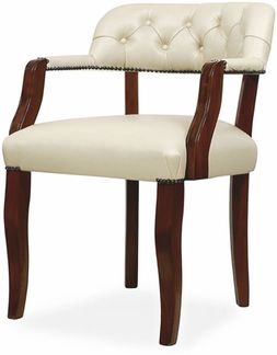 Casa Padrino Luxus Chesterfield Leder Esszimmer Stuhl mit Armlehnen Creme / Braun H. 77 cm