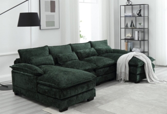 LVHOM Loungesofa 261 x 134 x 82 cm (LxBxH), frei Kombination, 4-6 Personen, inkl. 4 Polster als Geschenk, Polsterecke/Relaxliege/Chaiselongue/Big-Sofa, Modernes 4-Sitzer-Sofa, Max. 6 Personen, U-förmiges Sofa, luxuriösem Chenille-Stoff, ergonomischer Rücke...