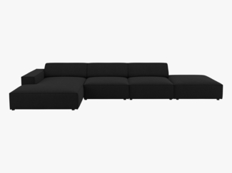 Micadoni Ecksofa Jodie 5-Sitzer Links Strukturierter Stoff Megan Schwarz