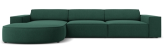 Micadoni 4-Sitzer Samtstoff Sofa Jodie runde Recamiere Links Strukturierter Stoff Grün Kunststoff schwarz