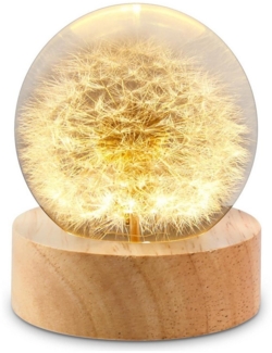 Coonoor Nachtlicht Löwenzahn Kristallkugel Nachtlicht, Holz USB-Stromversorgung Basis, LED Kristallkugel Nachtlicht, Geburtstagsgeschenk, Wohnkultur
