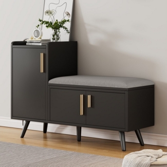 MODFU Schuhbank mit mehreren Ebenen zur Aufbewahrung (Schuhbank mit Stauraum & Sitzpolsterung – 3 asymmetrische Metallgriffe, Regale & Trennwände für Schuhe, 1-St), mit Sitzbank, verstellbare Böden, asymmetrischen Metallgriffen