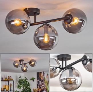 hofstein Deckenleuchte Deckenlampe aus Metall/Glas in Schwarz/Rauchfarben, Deckenleuchte im Retro/Vintage-Design (Schirme Ø 15 cm), 3 x E14